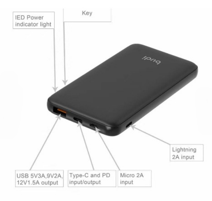 Power Bank Budi M8J086 10000mAH Noir
