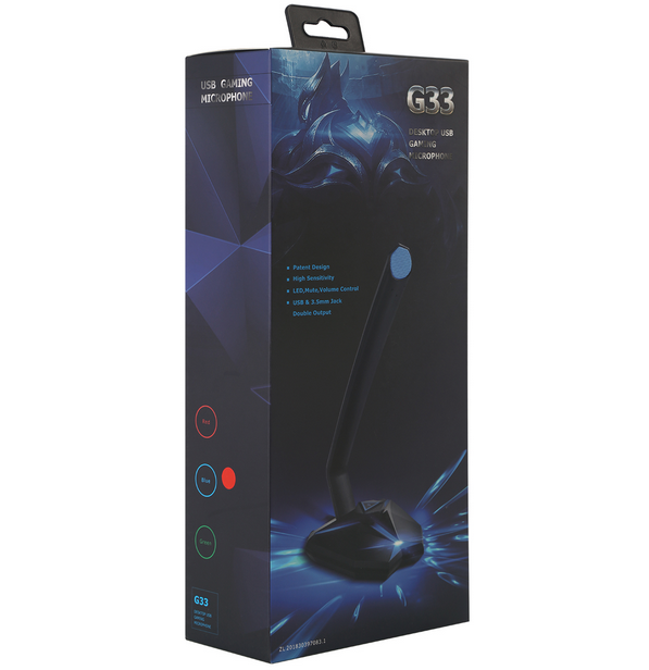 Microphone Gamer G33 USB avec Des Indicateurs LED et  Un Bouton Mute, Compatible avec Windows/macOS