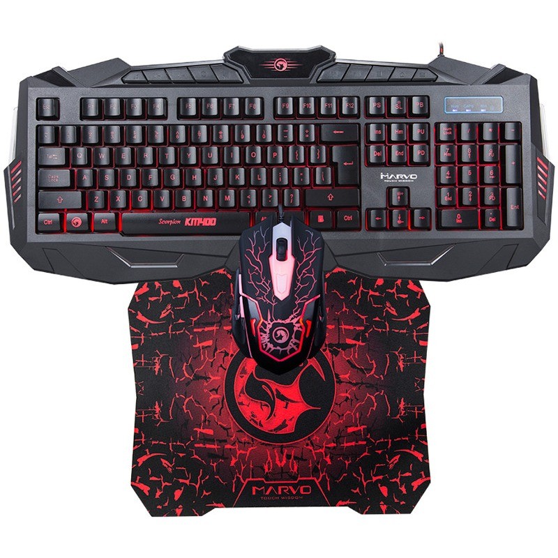 Pack Marvo KM400+G1 Clavier Rétro éclairé, Souris et tapis pour les gamers