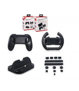 Accessoires de Joy-Con avec poignées volant, support manette, support de Charge et des Bouchons Anti-poussière - (liq)