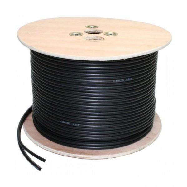 Bobine 200m Cable Coaxial avec Alimentation pour Camera Noir