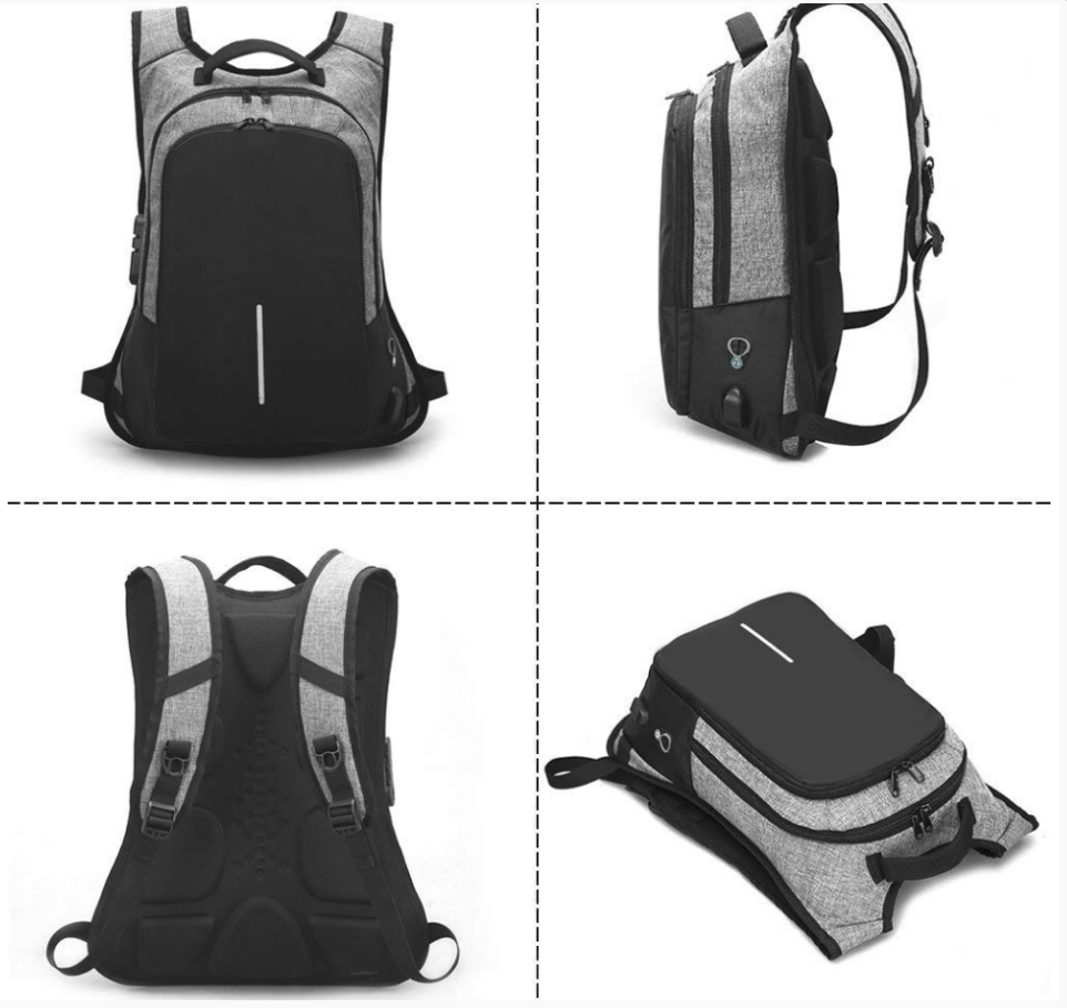 Sac a dos antivol de grande capacite avec un port USB intègre jusqu’à 15.6&quot;